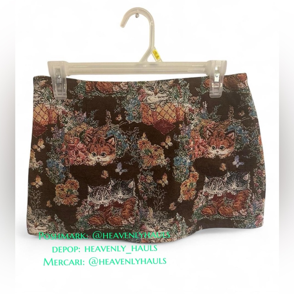 SOLD on Depop: Vintage Style Cottagecore Floral Cat Micro Mini Skirt - Lined
